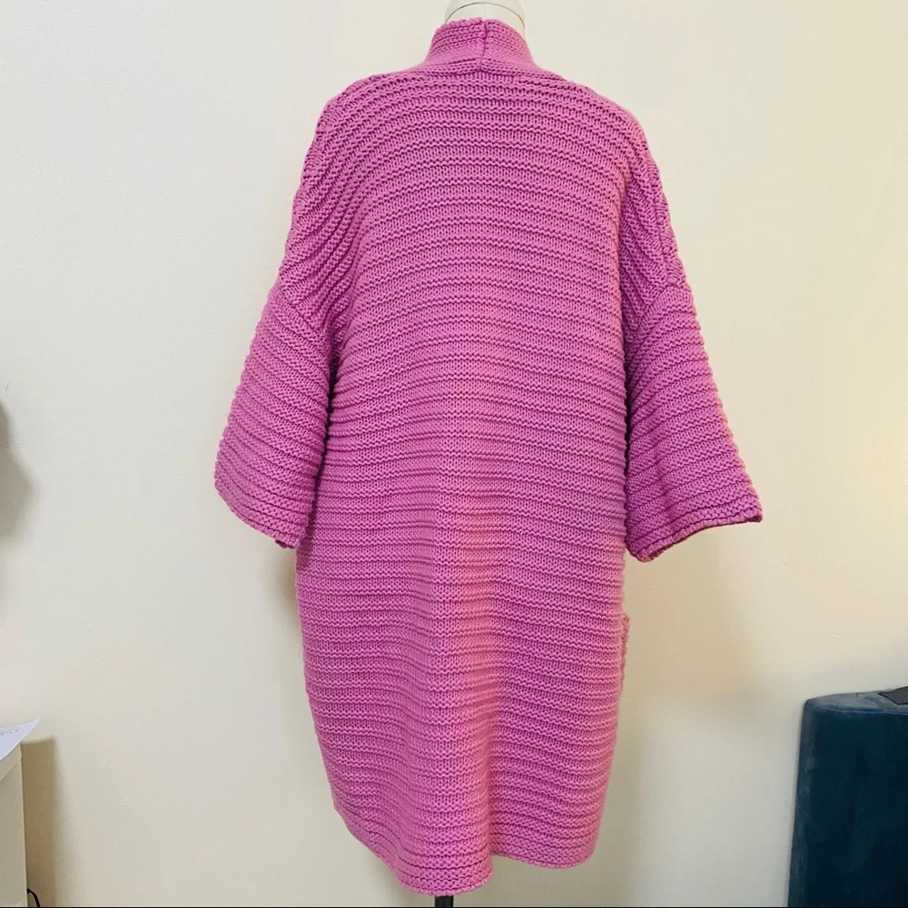 CONTEXT Ribbed Open Front Oversized Chunky Pink Cardigan Size Medium - Picture 8 of 10